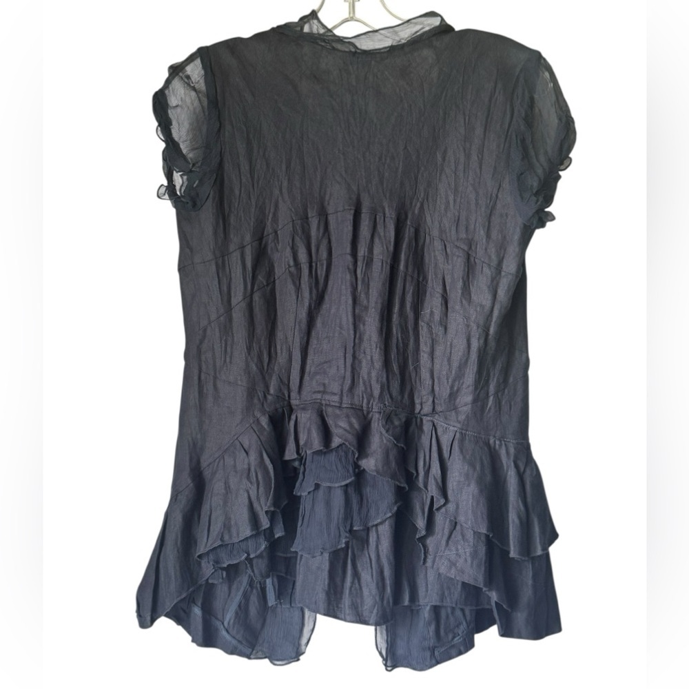 Less Limen Silk Ruffle Top in Dark Blue Size Small - Picture 4 of 6